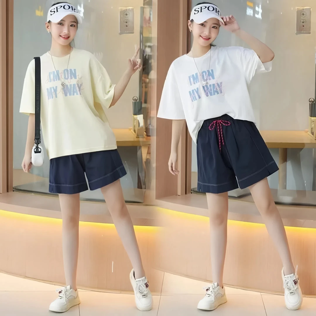 女童夏装套装2025新款夏季薄款中大童女孩韩版宽松洋气短裤两件套
