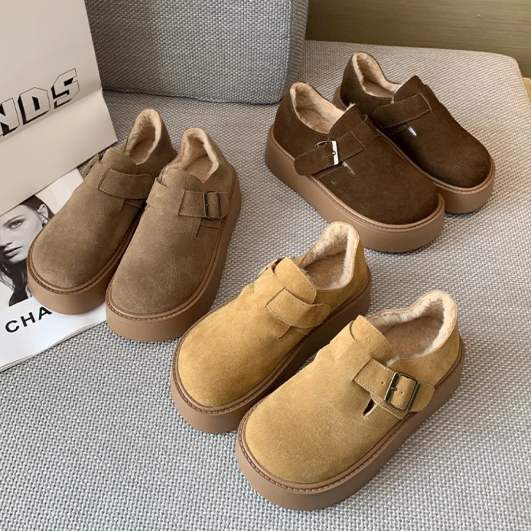 大码勃肯鞋2002-13女加绒厚款百搭胖mm冬季保暖棉鞋一脚蹬懒人鞋