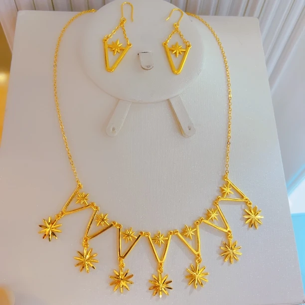 钛钢项链 357时尚新款百搭项链耳环两件套精致气质坠链