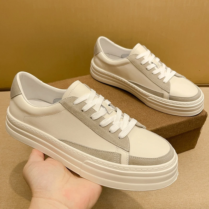 高端男士休闲板鞋运动时尚百搭透气真皮潮流春季潮鞋厚底韩版男鞋