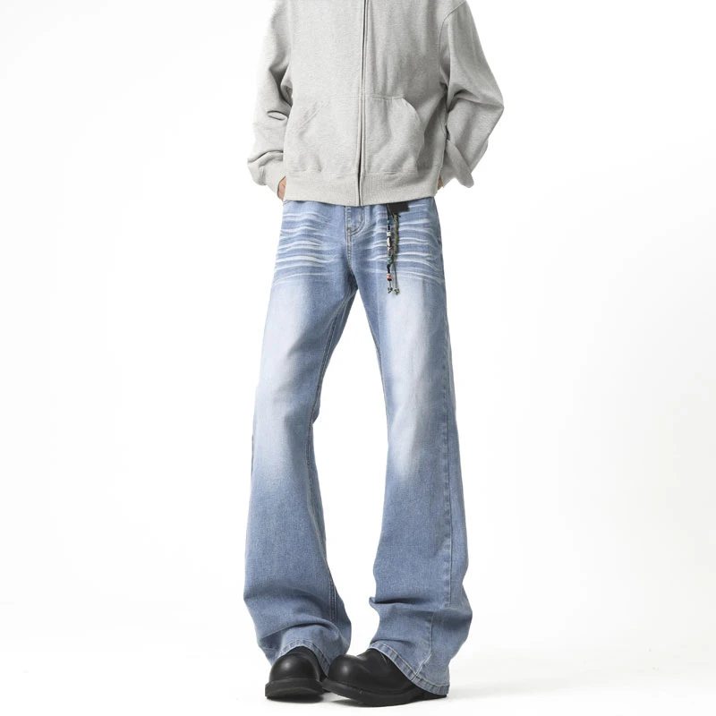 2021M版型渐变蓝牛仔裤男款春季cleanfit裤子修身直筒微喇弯刀裤