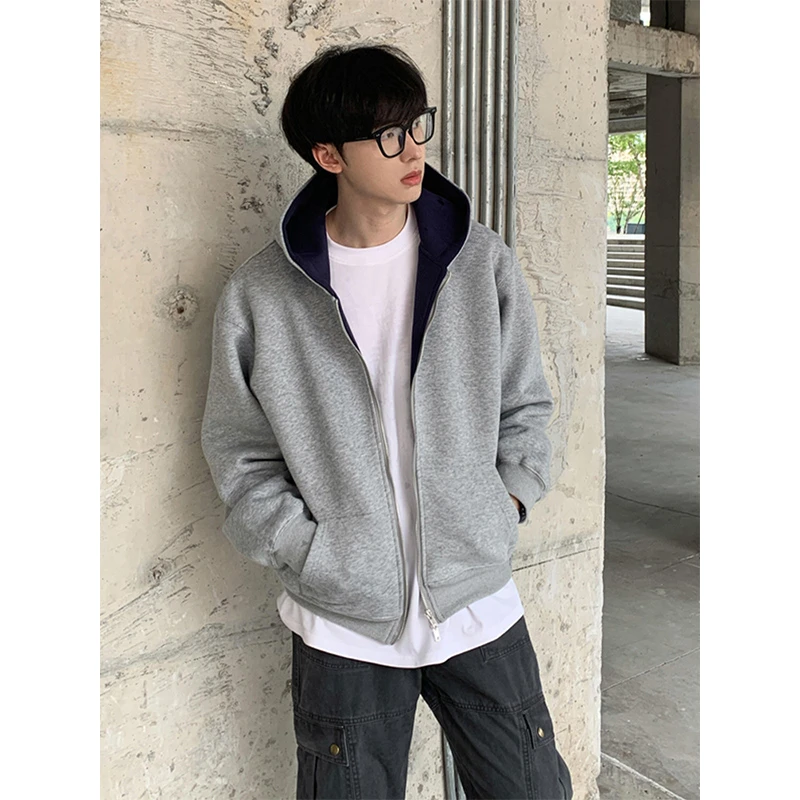 美式复古开衫卫衣男生秋季cleanfit高级感重磅连帽衫潮牌宽松外套