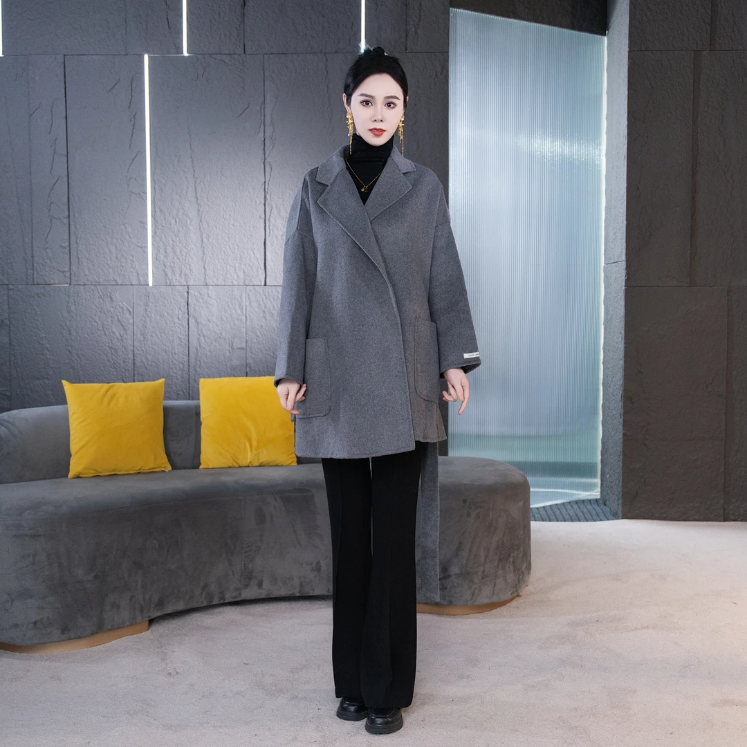 【丽爷】2065灰色羊毛大衣