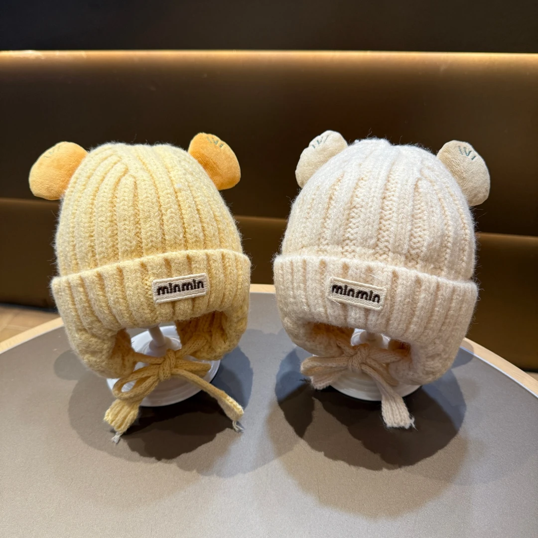 宝宝帽子秋冬时尚可爱针织帽婴幼儿洋气双层户外保暖毛线护耳帽潮