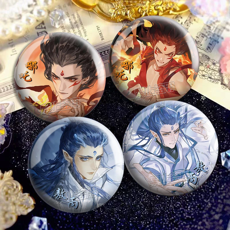 同人周边徽章哪吒镭射反光敖丙双闪吧唧藕饼谷子挂件马口铁胸针