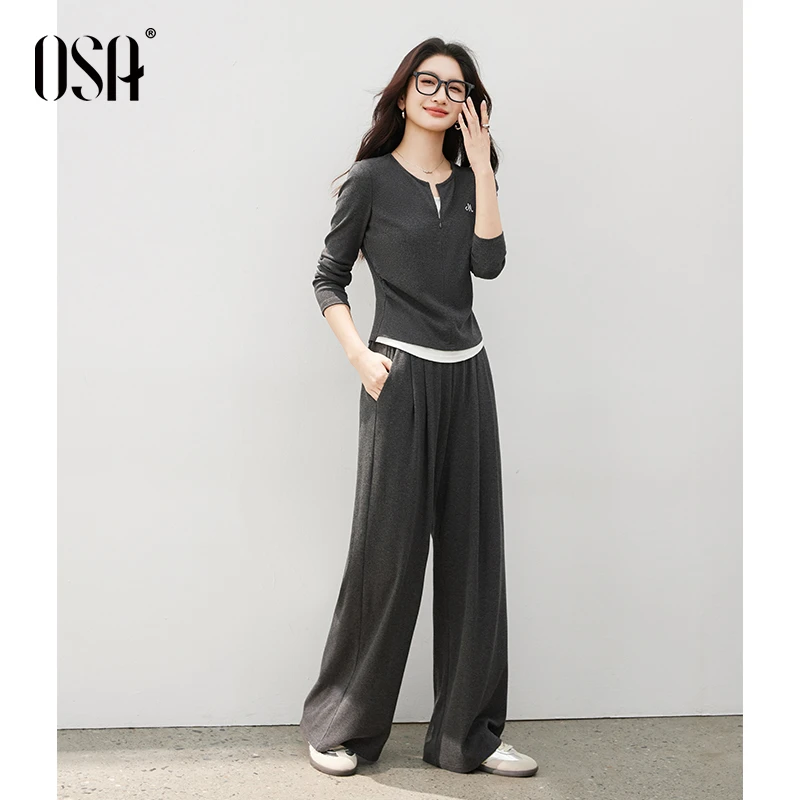 【OSA/欧莎】两件套装女秋季新款针织衫阔腿裤两件套S125C15001