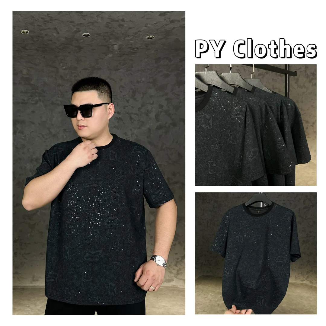 胖语大码男装 2025年夏季新款百搭重工扎染满天星亮片短袖79002#S