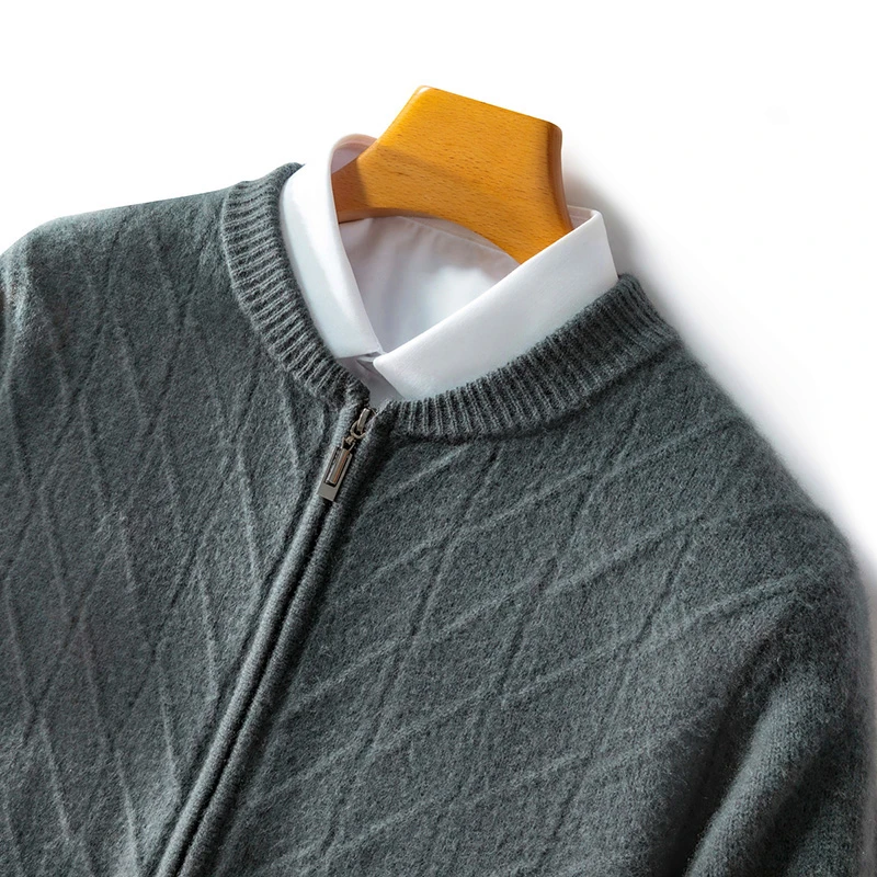 羊范男士拉链100澳洲羊毛开衫针织时尚加厚宽松扭花上衣外套
