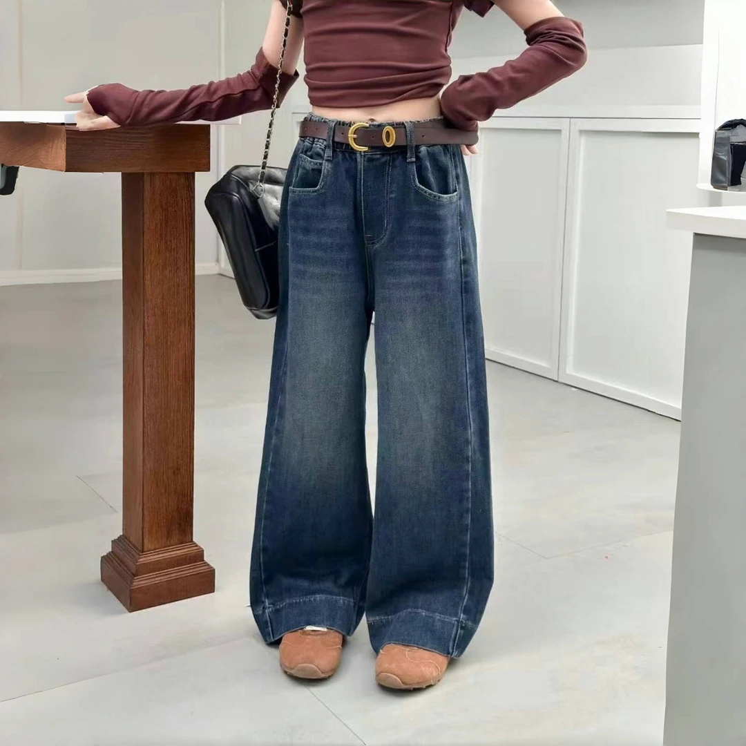 女童牛仔裤2025新款秋季儿童洋气时髦阔腿裤中大童休闲直筒长裤子