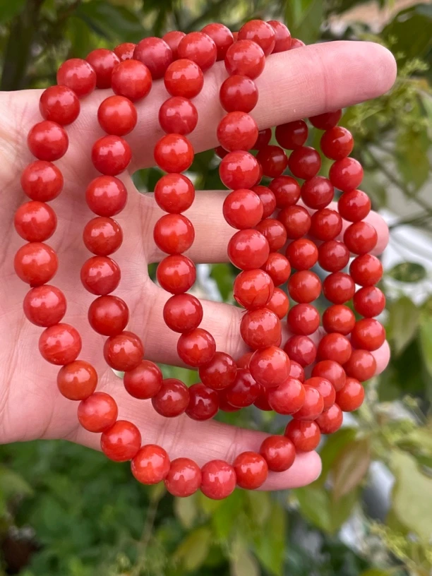 精品保山南红8.5mm108佛珠，颜色红润，满肉辣椒红，少裂