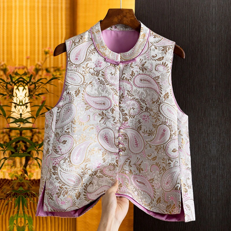 新中式中国风宋锦提花高端马甲上衣女春夏新款小个子改良禅意马夹