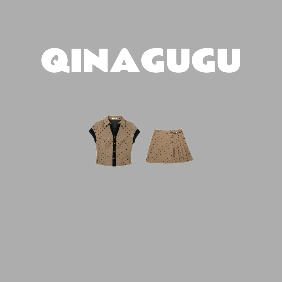 「焦糖拿铁」气质时尚百搭休闲短袖女士设计师高定轻奢短裙套装