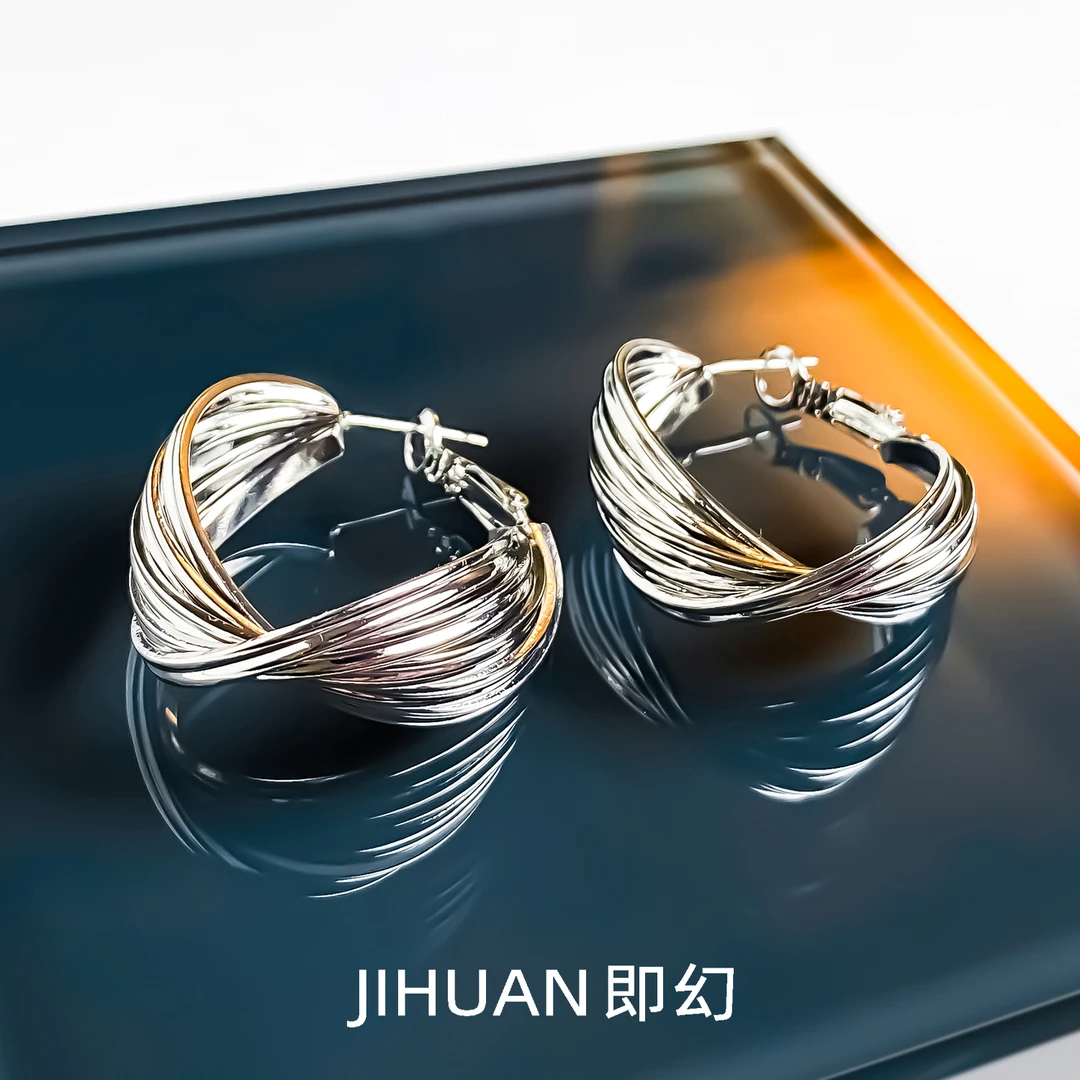 即幻 铜合金耳饰 欧美轻奢复古编织缠绕百搭个性圈圈耳环9853