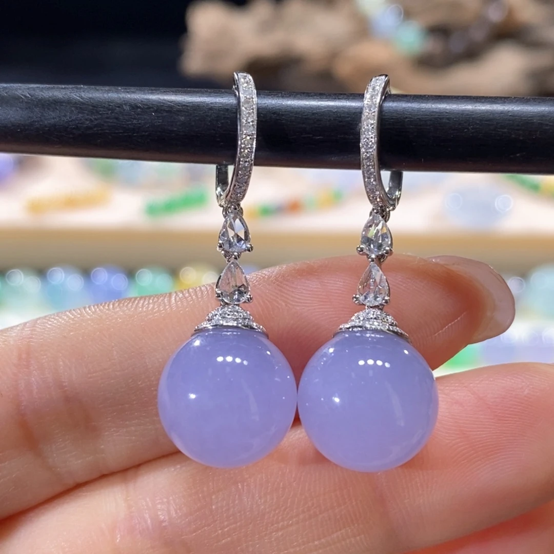 翡翠18K金镶嵌耳饰冰红紫