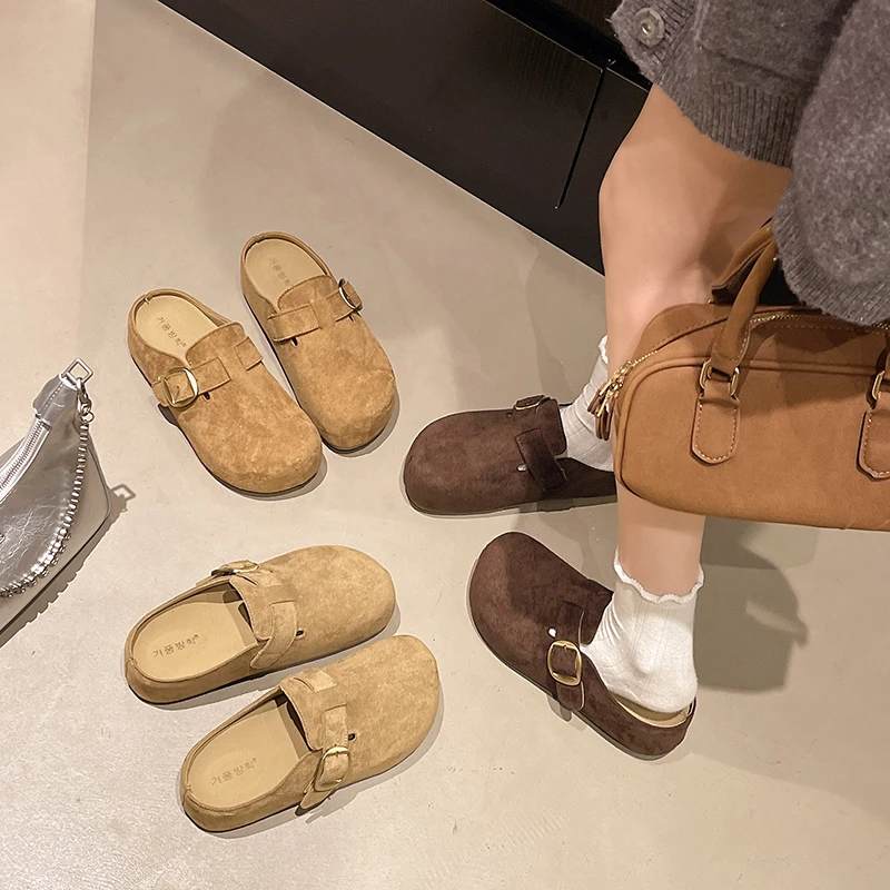 【万达撤柜】网红勃肯鞋新款秋冬女复古厚底外穿半拖百搭休闲拖鞋20