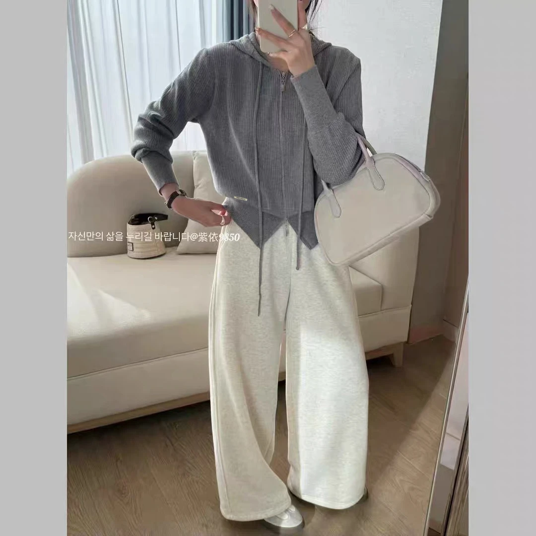 【高级灰】开衫外套3682超柔软高品质连帽针织毛衣