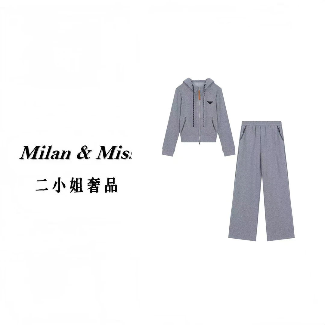 1628时尚休闲套装女2025秋季新款洋气连帽上衣+直筒裤两件套