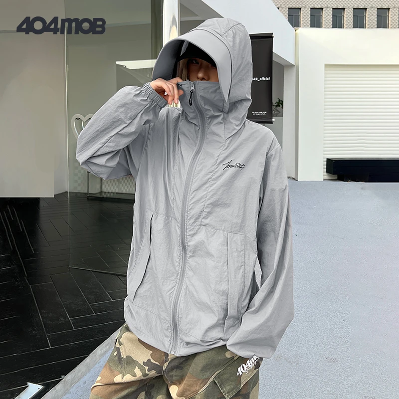 404MOB轻薄休闲情侣夏季透气薄款防紫外线防晒服宽松连帽防晒衣