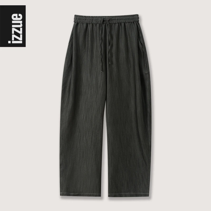 izzue【设计师线】烧花休闲西装裤冰丝裤宽松水洗长裤九分裤休闲裤
