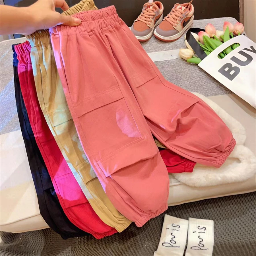HHkids女童裤子长裤2023新款儿童工装裤小女孩宽松休闲裤BKZ5191