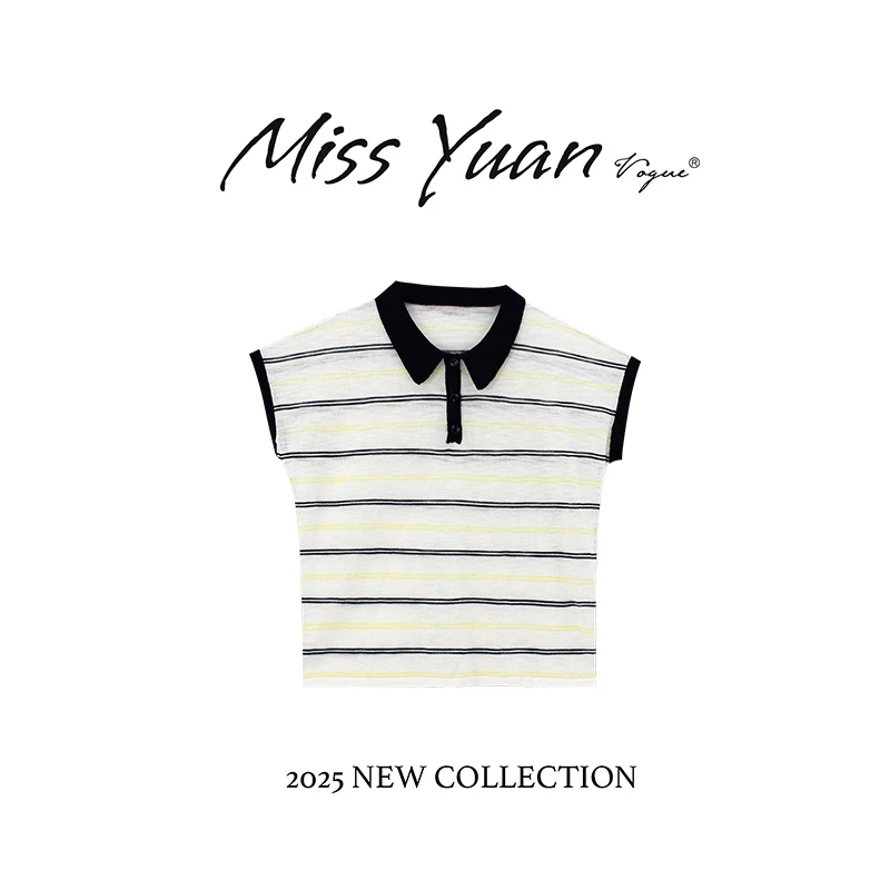 M.Y. 媛总 2025早秋新款时尚休闲条纹设计师polo针织衫MYX1692M