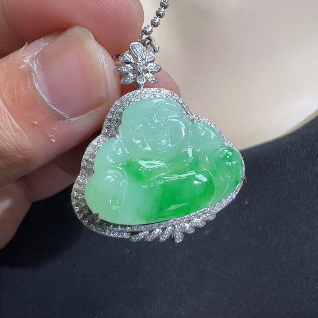 翡翠吊坠(不含链)18K金镶嵌