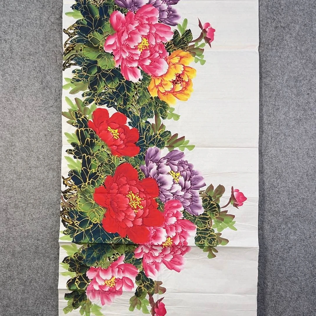 国画656 牡丹之花之叶的颜色与花色