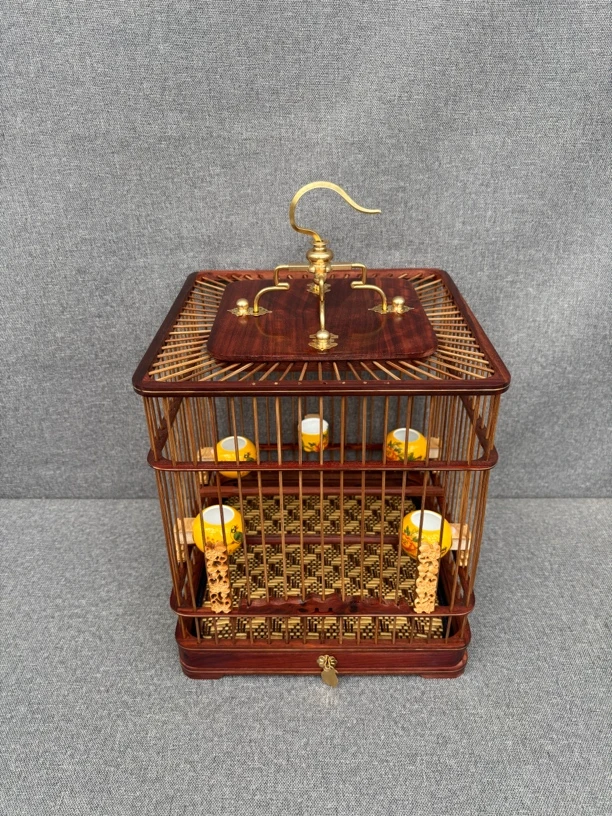 高端红木鸟笼小型鸟豪华版绣眼黄鸟红子贝子抽屉底鸟笼