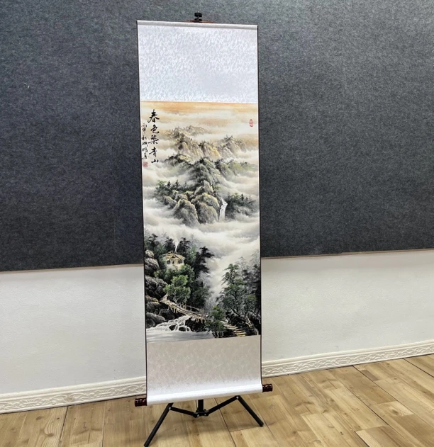 《春色染青山》140/43cm玄关竖幅 中式国画山水画装饰画挂轴