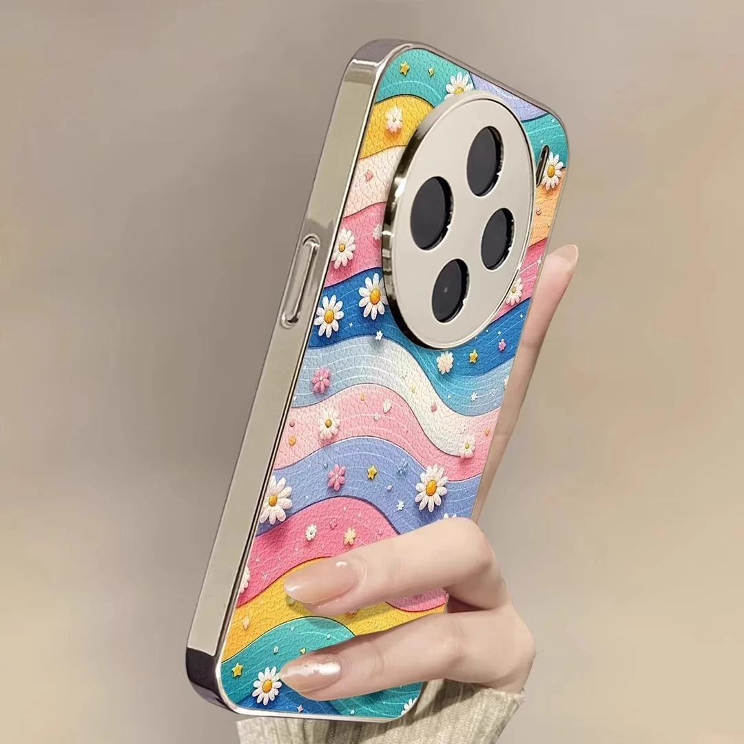 适用vivox200s手机壳彩虹波浪花朵100ultra新款保护套电镀羊皮x90