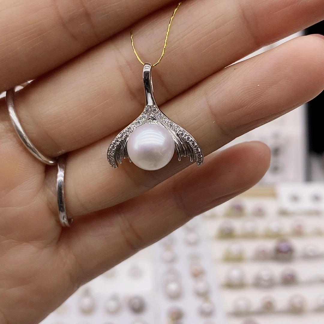 银S925镶嵌淡水珍珠吊坠(不含链)