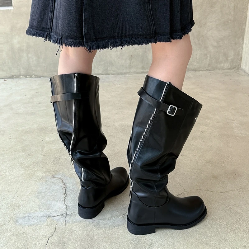 可俩穿大筒围长筒靴2025秋冬季新款高筒女靴子中跟长靴百搭骑士靴