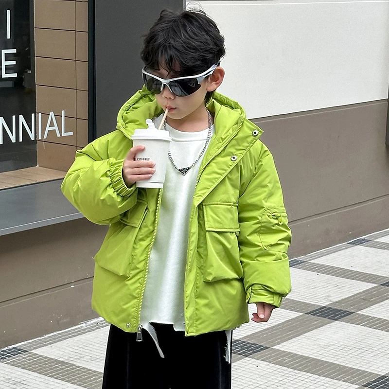 儿童保暖羽绒服2024冬季新款男童韩版连帽衣服中小童秋冬加厚外套