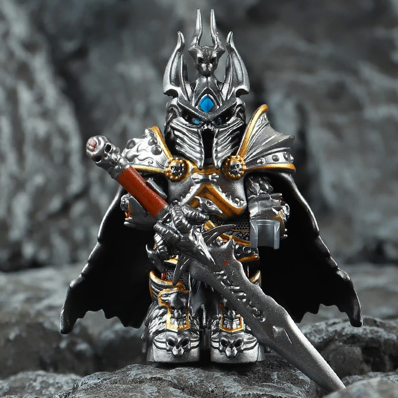 新款魔兽世界巫妖王积木人仔暴风城骑士阿尔萨斯小人霜之伤羊头剑