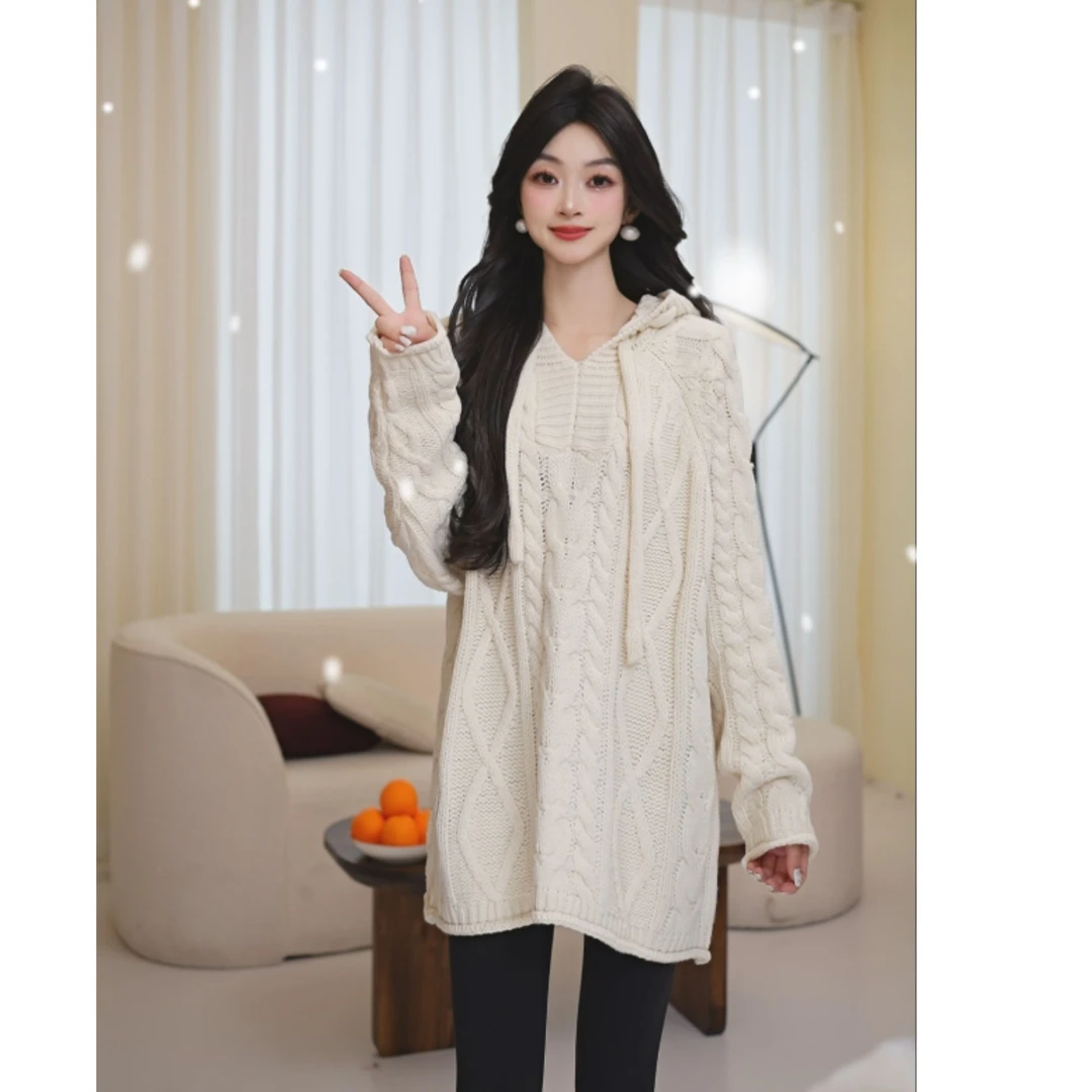 Basic House/百家好时尚休闲连帽宽松慵懒风秋冬套头毛衣IU82