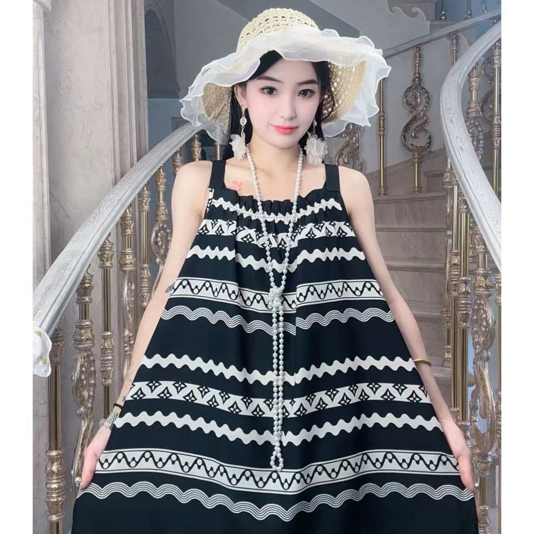 十一专属【经典条纹】春夏新款百搭时尚大码连衣裙碎花女装