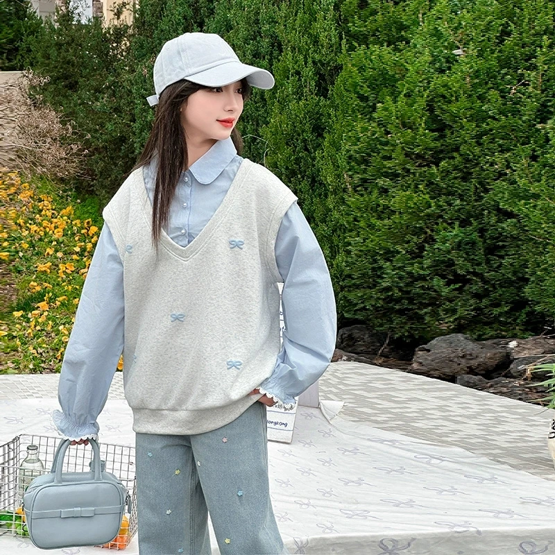 女童秋装韩版假两件长袖卫衣儿童衣服新款洋气中大童春秋款童装