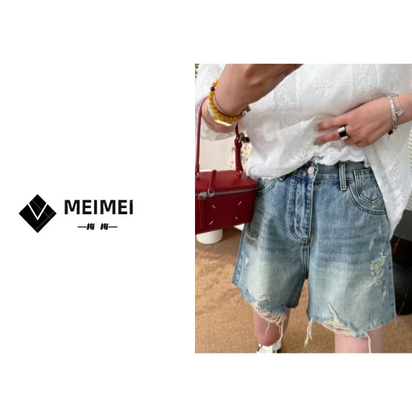 XMM.【松紧腰毛边牛仔短裤】时尚百搭潮流显瘦宽松潮流休闲裤GZ6815