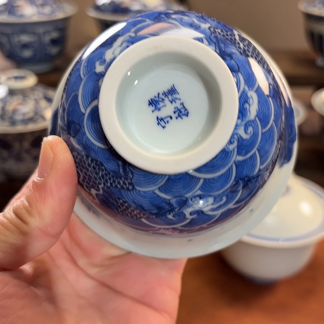 子***涛景德镇纯手工手绘麒麟盖碗补差价