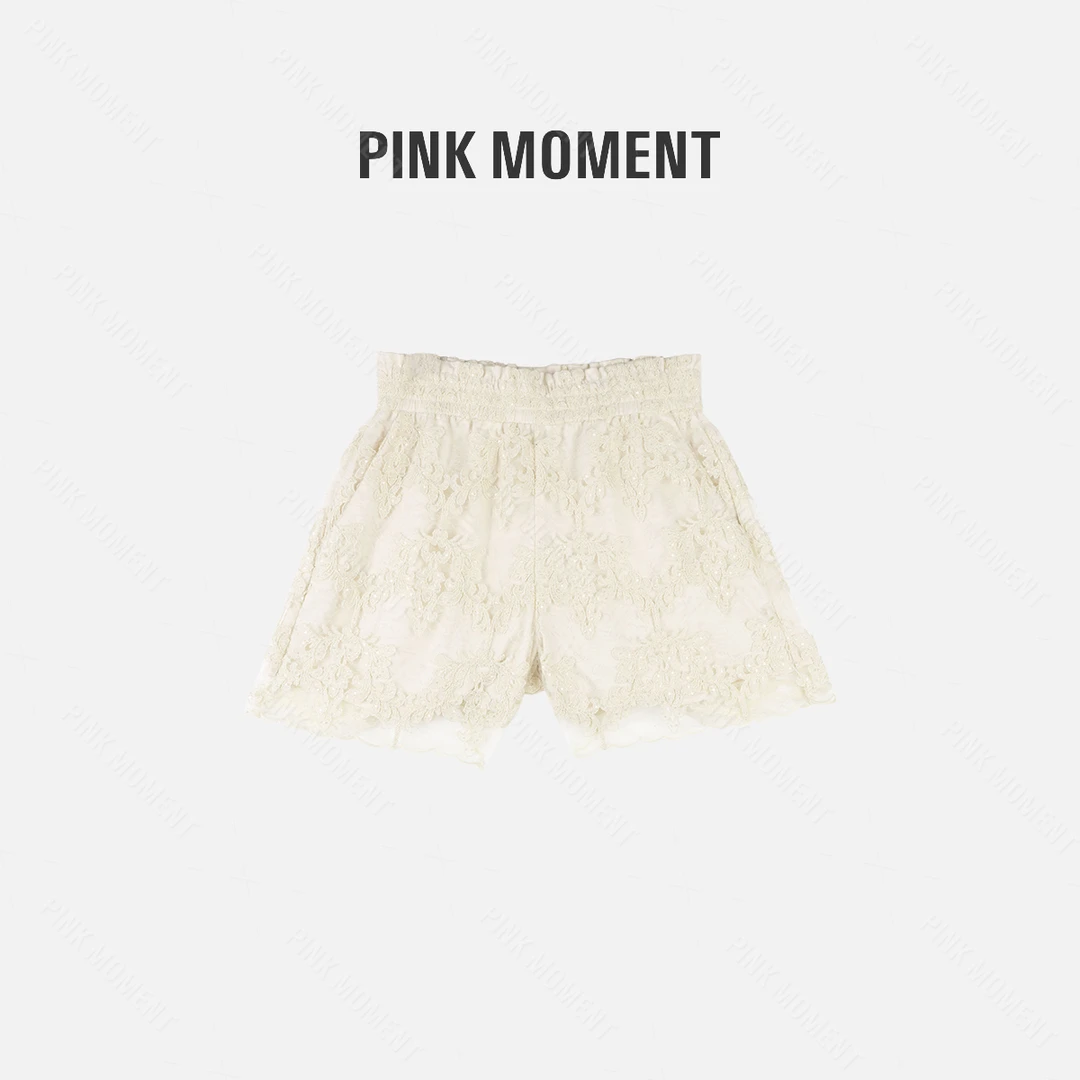 PM王囡囡 米白色花边蕾丝松紧腰短裤 ND1A0268
