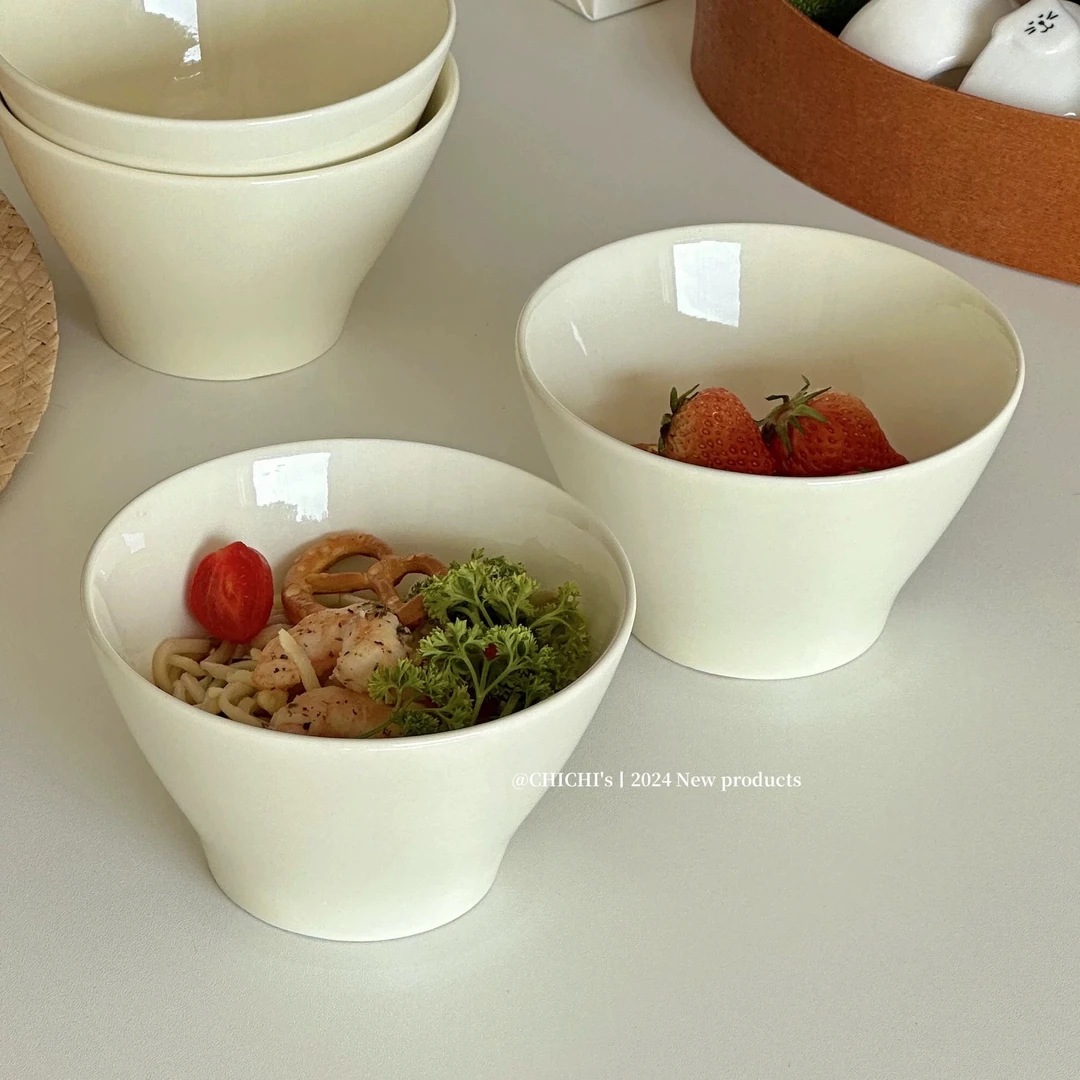 家用奶油风餐碗网红日式简约釉下彩餐具斗笠米饭碗5英寸宿舍