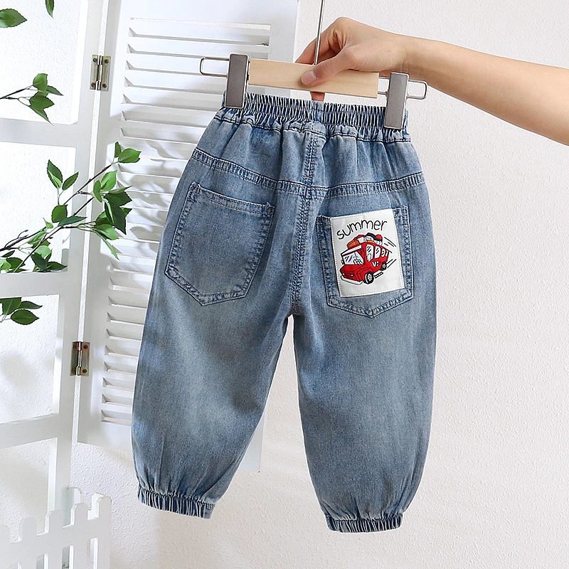 宝宝夏季牛仔裤男童薄款裤子儿童洋气休闲裤小童卡通夏款防蚊裤潮