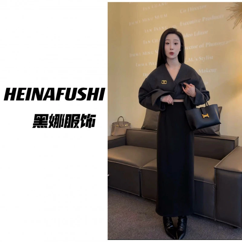 HEINA清仓【半裙】毛呢直筒半裙8156-5