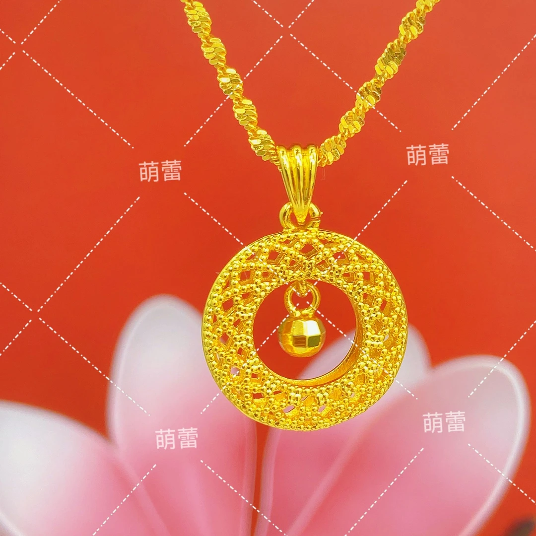 铜合金项链 新款镂空平安扣女士项链实心圆球灵动古法百搭锁骨链