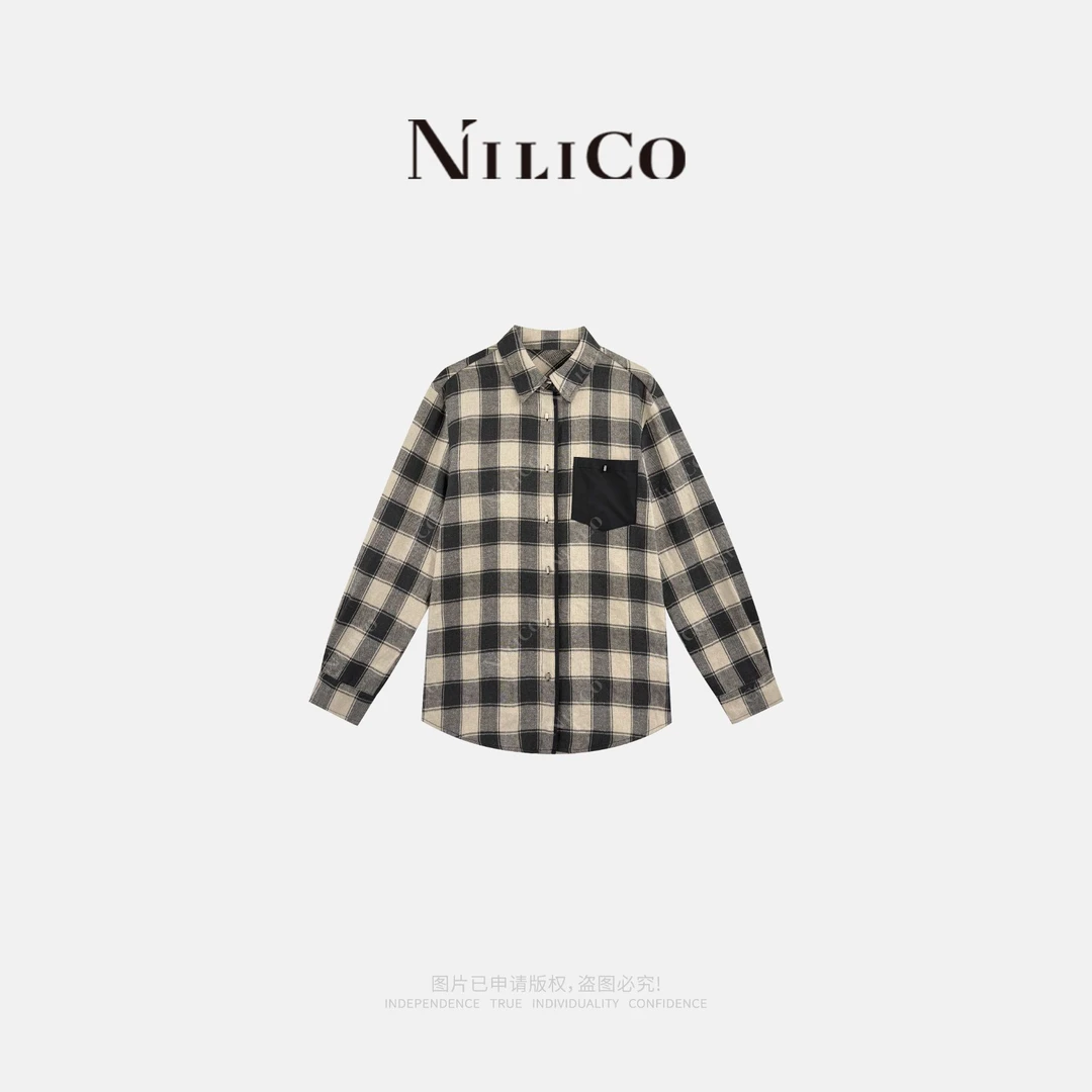 NILICO【空白格】复古百搭休闲复古感慵懒显瘦减龄衬衫