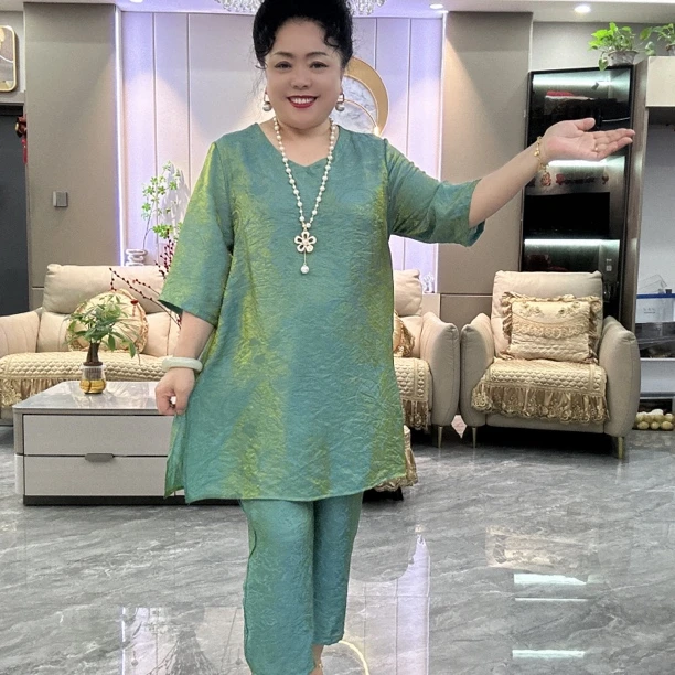 《乐姐》推荐新款夏季琉璃丝套装裤子8566款，乐姐