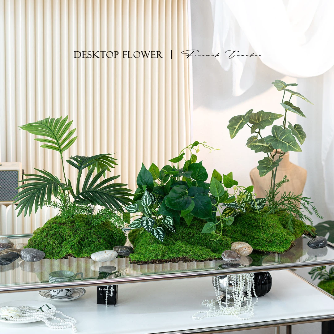 小型仿真绿植桌面造景装饰店铺展台微景观仿真花苔藓草丛植物假花