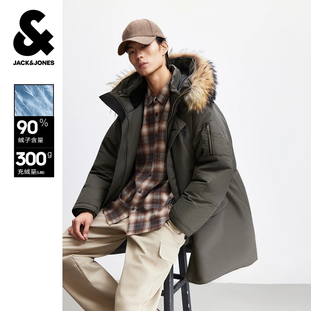 杰克琼斯秋冬季男装羽绒服宽松版型抽绳连帽字母刺绣时尚百搭潮流