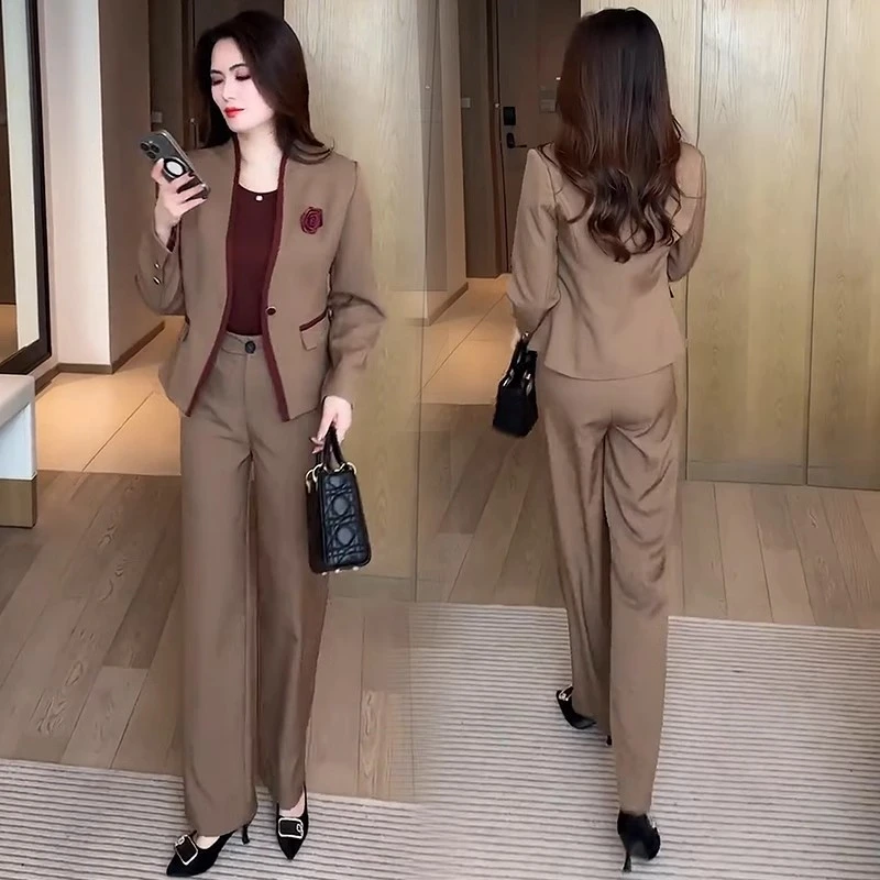 时尚套装女2025春季新款洋气显瘦职业西装外套背心阔腿裤三件套潮