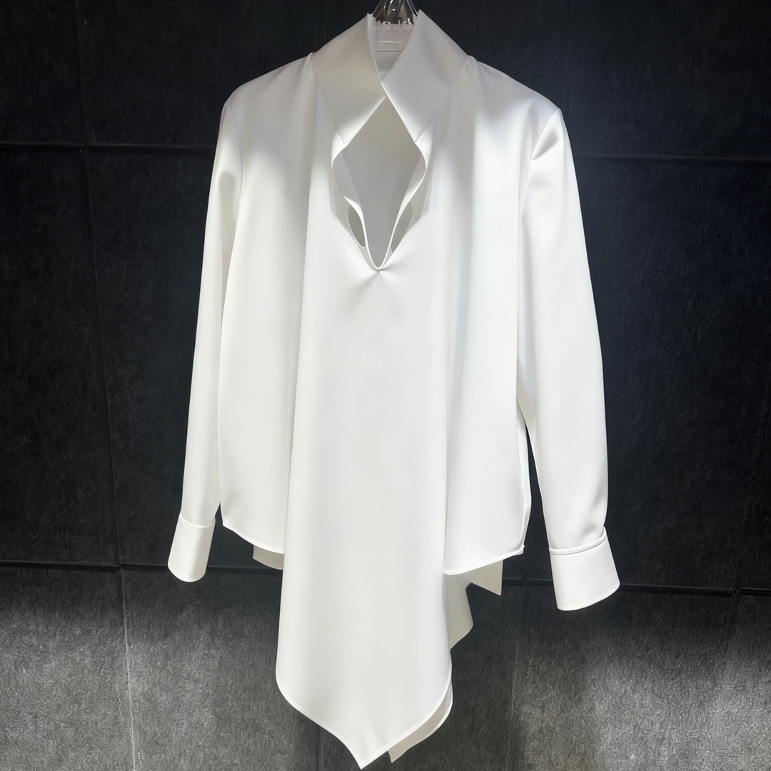 LA MAISON JADE玉琼 白色全棉立领造型感小衫